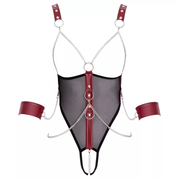 Cottelli Bondage - öppen body med remmar och kedja - svart - M