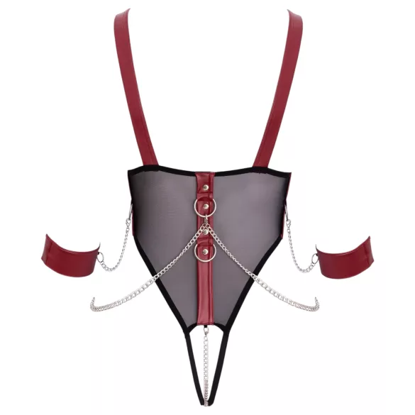 Cottelli Bondage - öppen body med remmar och kedja - svart - L