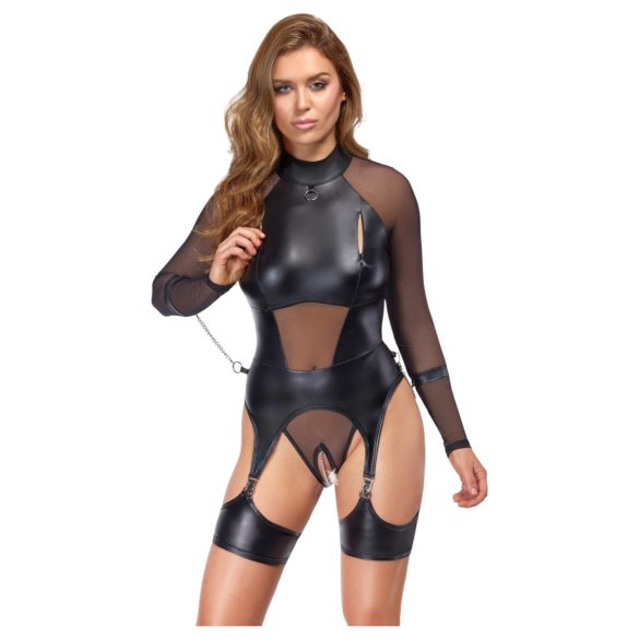 Cottelli Bondage - transparent topp med handbojor - svart - L