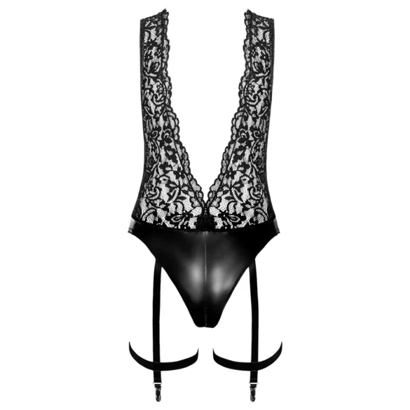 Noir Libido - body med strumpeband - svart - L