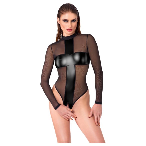 Noir - transparent, korsetterad body (svart)