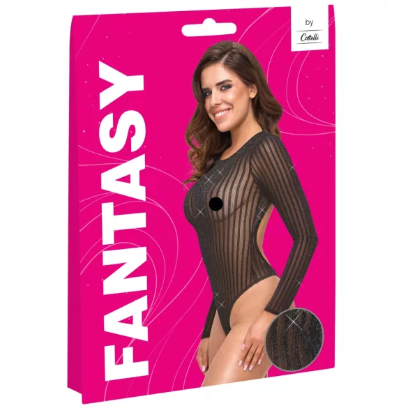 Cottelli - randig body med silvertråd (svart) - S-L