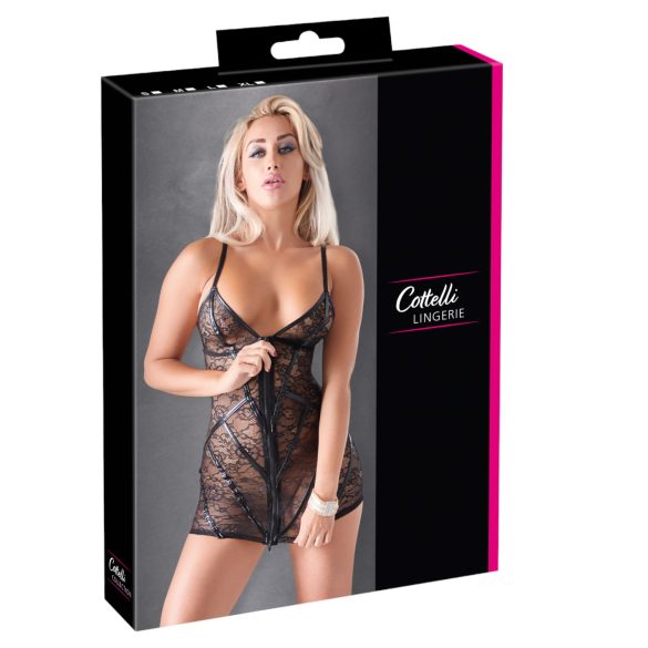 Cottelli - spetsklänning med glansiga ränder - svart - M