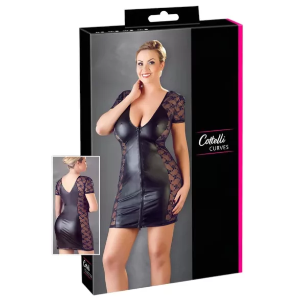 Cottelli Plus Size - spetsklänning med rosett - svart - 3XL