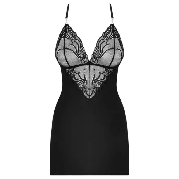 Obsessive - nattlinne med strassband och stringtrosa - svart - L/XL
