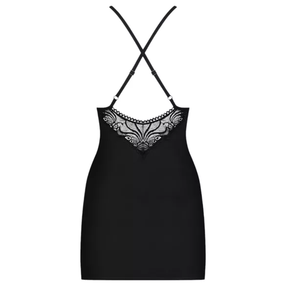 Obsessive - nattlinne med strassband och stringtrosa - svart - L/XL