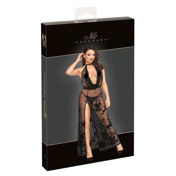 Noir - helt genomskinlig maxiklänning med blommönster (svart)