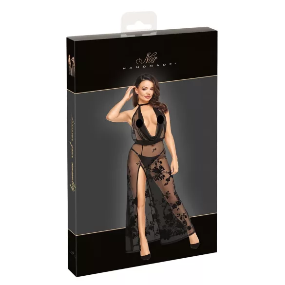 Noir - helt genomskinlig maxiklänning med blommönster (svart) - M