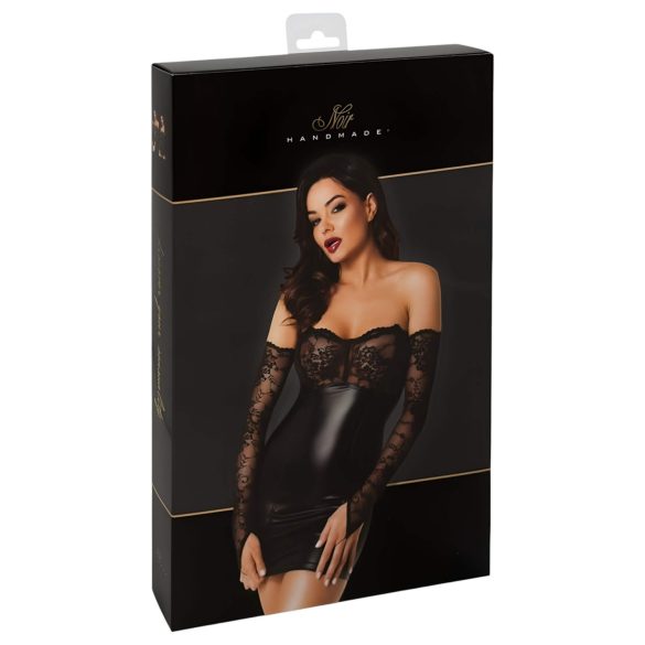 Noir - Glänsande klänning med spetsdetaljer (svart) - L