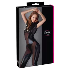 Cottelli - kortärmad glansig catsuit - svart - L