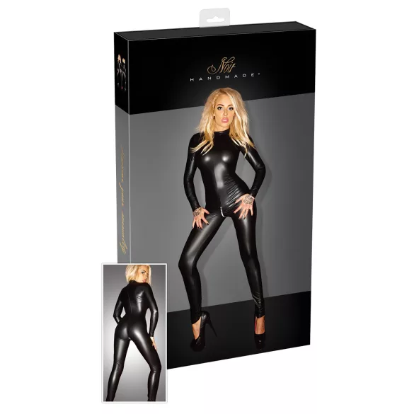 Noir - långärmad catsuit dam - glansig svart - XL