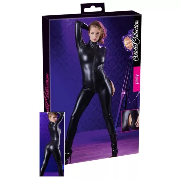 Cottelli - långärmad catsuit - glänsande - svart - M
