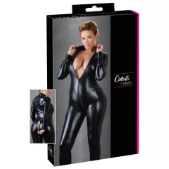   Cottelli Plus Size - catsuit med långa ärmar - glansig svart - 2XL