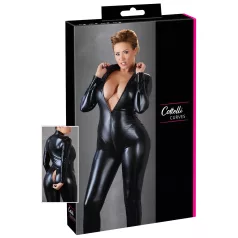   Cottelli Plus Size - catsuit med långa ärmar - glansig svart - 4XL