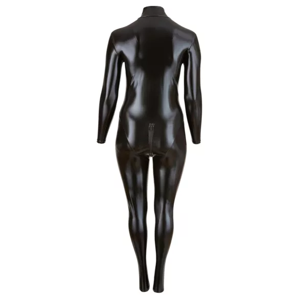 Cottelli Plus Size - catsuit med långa ärmar - glansig svart - 4XL