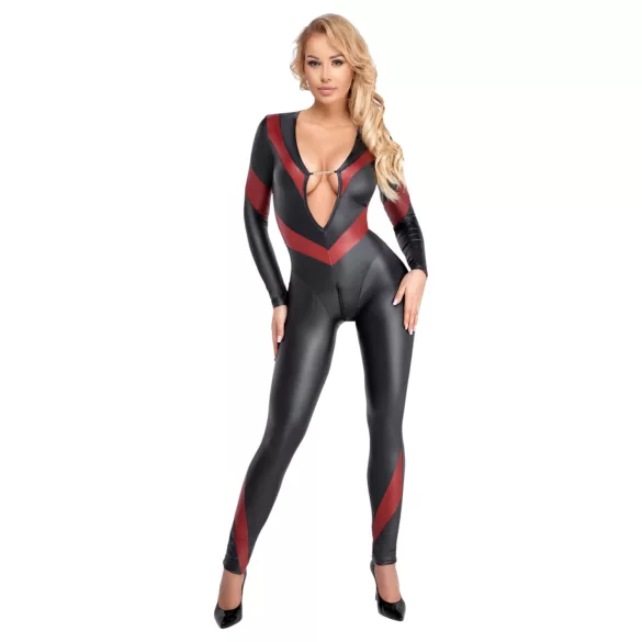 Cottelli - catsuit med dragkedja - läderlook - svart - M