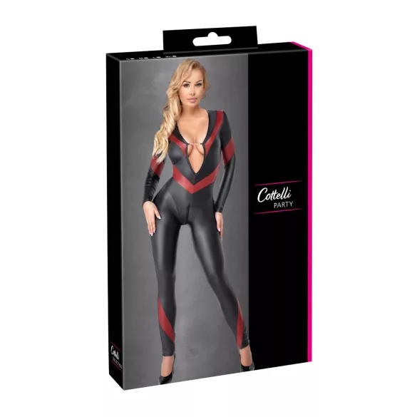 Cottelli - catsuit med dragkedja - läderlook - svart - M