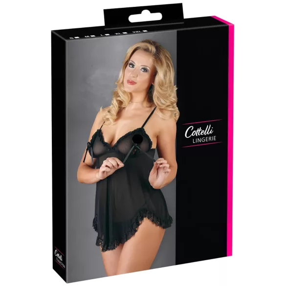 Cottelli - babydoll med volanger - svart - XL