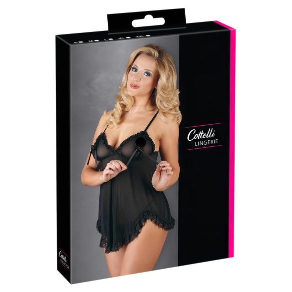 Cottelli - Luftig, volang babydoll (svart) - XXL