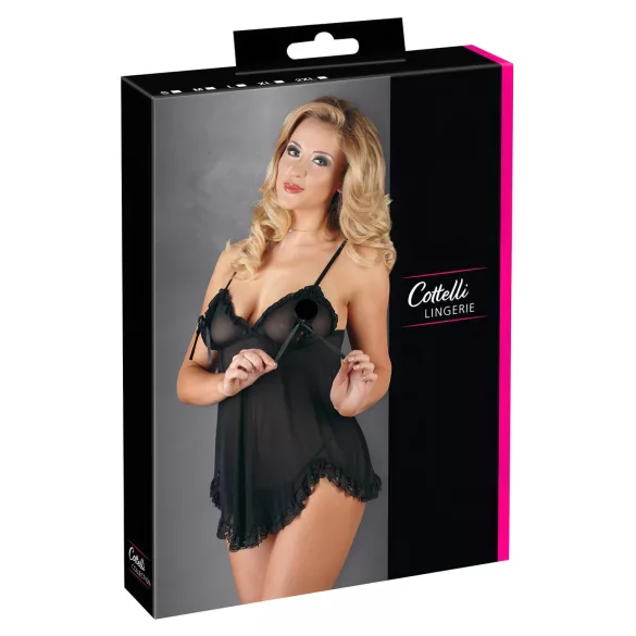 Cottelli - babydoll med volanger - svart - XXL