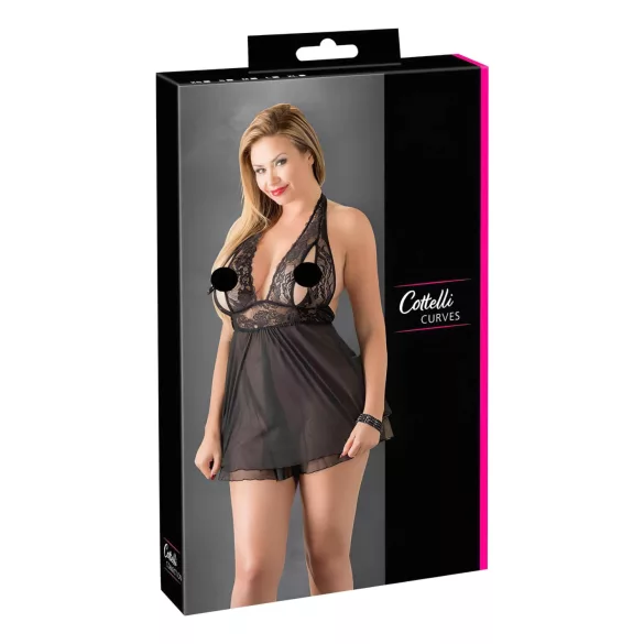 Cottelli Plus Size - babydoll med spets - svart - plus size - 2XL