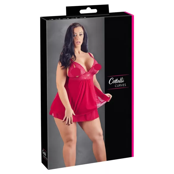 Cottelli Plus Size - babydoll spets röd - plus size undertøy - XL
