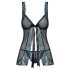 Obsessive Amanta - broderad babydoll och tanga (svart-turkos)