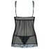 Obsessive Amanta - broderad babydoll och tanga (svart-turkos)