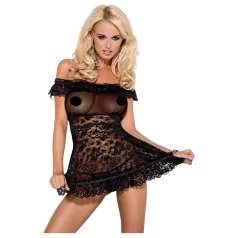 Obsessive - babydoll med volang och stringtrosa - svart