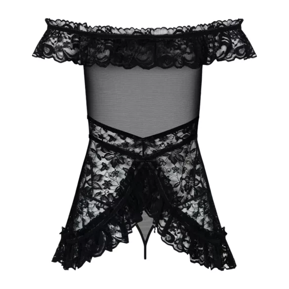 Obsessive - babydoll med volang och stringtrosa - svart - L/XL