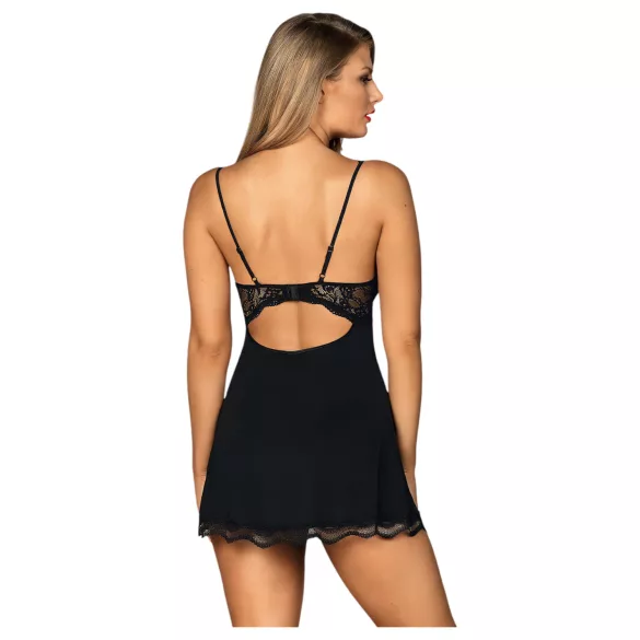 Obsessive Luvae - nattlinne och stringtrosor - blommönster strass - svart - L/XL