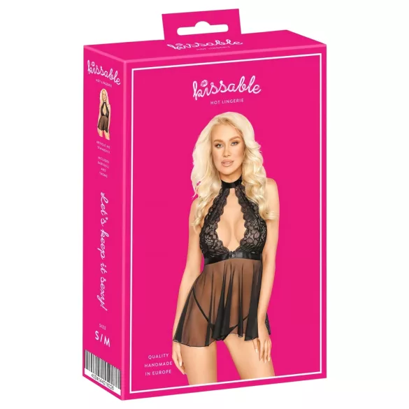 Kissable - babydoll med halterneck - spets - svart - L/XL