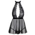 Kyssbar spets-babydoll med halsband (svart) - L/XL