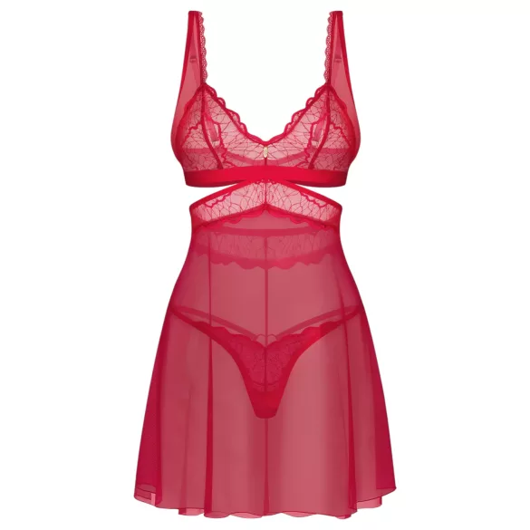 Obsessive Cupide Desir - nattlinne set med spets - röd - transparent