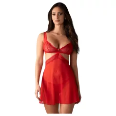   Obsessive Cupide Desir - nattlinne set med spets - röd - transparent - L/XL