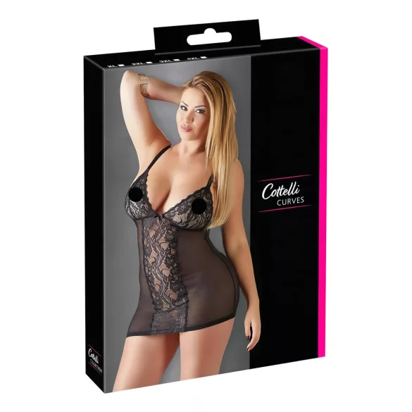 Cottelli Plus Size - transparent spetsnattlinne - svart - 4XL