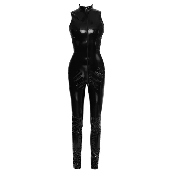 Black Level - catsuit med dragkedja - glänsande svart - L