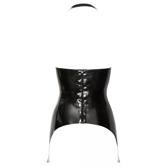 Late X - latexöverdel med öppna kupor och strumpeband (svart) - M