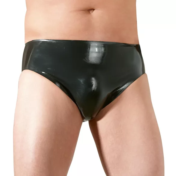 Latex herrkalsong med inbyggd penis och analdildo (svart)