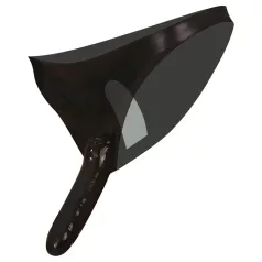 Latexsvart trosgördel med yttre och inre dildo (S-L)
