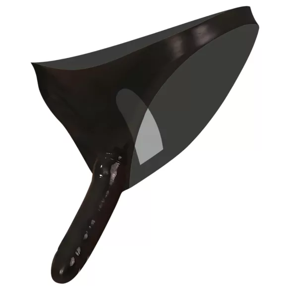 Latexsvart trosgördel med yttre och inre dildo (S-L)