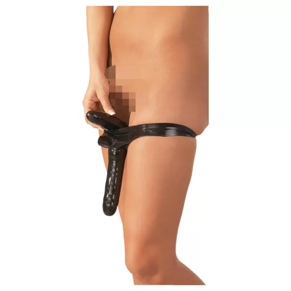 Latex-trosa med yttre och inre dildo (svart, S-L)