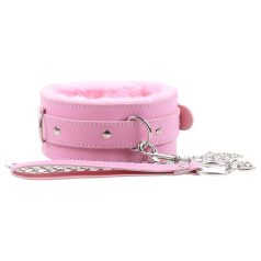 Vadderad - BDSM halsband med koppel - rosa