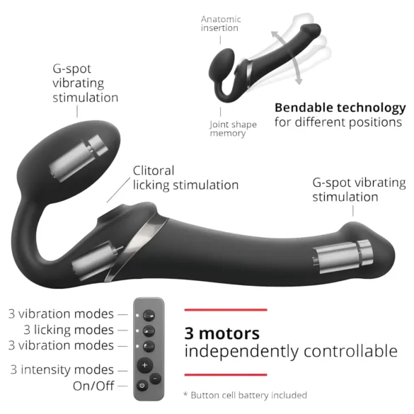 Strap-on-me - strap-on vibrator med luftvågor - svart - M