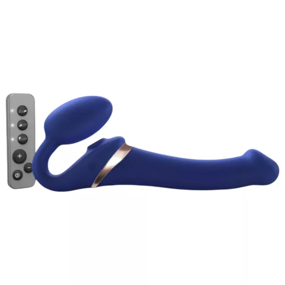 Strap-on-me - strap-on vibrator med luftvågstimulans - silikon blå M