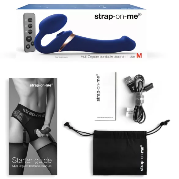 Strap-on-me - strap-on vibrator med luftvågstimulans - silikon blå M