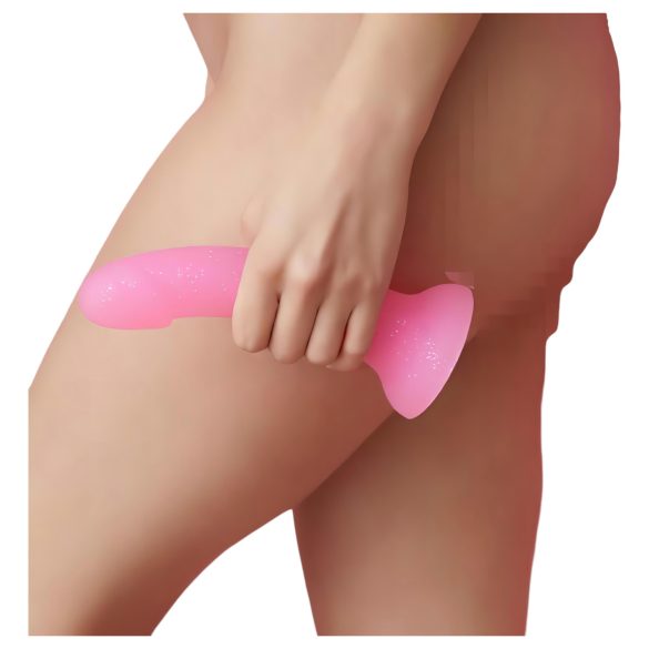 Dildolls Glitzy – Sugrörsrosa Sugkoppsdildo i Silikon