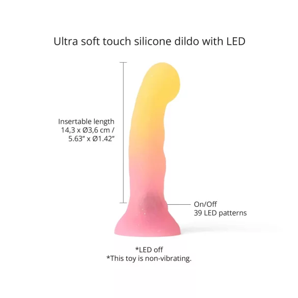 Love to Love Sugar Bomb - belyst LED-dildo i silikon (rosa/gul) - 16,9 cm