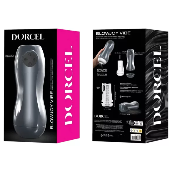 Dorcel Blowjoy Vibe - sug- och vibrerande uppladdningsbar masturbator (grå)