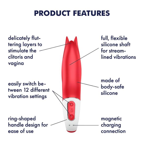 Satisfyer Power Flower - vibrator med batteri - vattentät - röd
